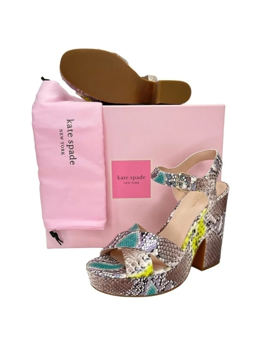 NIB-Kate Spade New York Women's Grace Platform Leather Sandals Lemon Sorbet